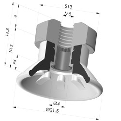 Ventouse plate série 99 Ø 21.5 mm avec insert femelle M5 et filtre