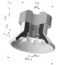 Ventouse plate série 99 Ø 21.5 mm avec insert femelle M5, filtre et gicleur