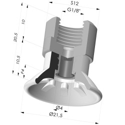 Ventouse plate série 99 Ø 21.5 mm avec insert femelle G1/8" et filtre