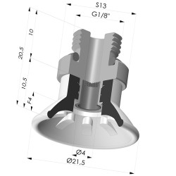Ventouse plate série 99 Ø 21.5 mm avec insert mâle G1/8" et filtre