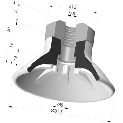 Ventouse plate série 99 Ø 31.5 mm avec insert femelle M5