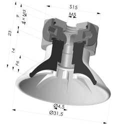 Ventouse plate série 99 Ø 31.5 mm avec insert femelle M5 et bloc de distribution