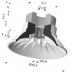 Ventouse plate série 99 Ø 40.5 mm avec insert femelle G1/8", filtre et gicleur