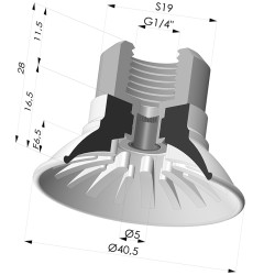Ventouse plate série 99 Ø 40.5 mm avec insert femelle G1/4" et filtre