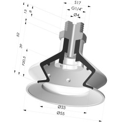 Ventouse 1.5 Soufflets Série 8SB Ø 55MM avec insert