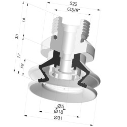 Ventouse 1.5 Soufflets Série 97C Ø 31MM