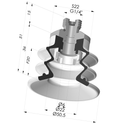 Ventouse 2.5 Soufflets Série 96B Ø 50MM