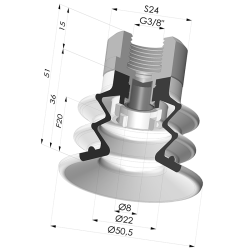 Ventouse 2.5 Soufflets Série 96B Ø 50MM