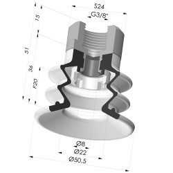 Ventouse 2.5 Soufflets Série 96C Ø 50MM