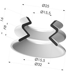 Ventouse 1.5 soufflets série VCS 1 Ø 32 mm
