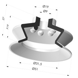 Ventouse 1.5 soufflets série VCS 1 Ø 51 mm