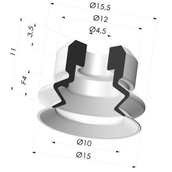 Ventouse 1.5 soufflets série PJG Ø 15 mm
